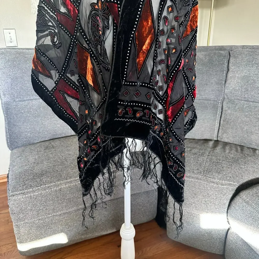 Vintage 90s Silk Velvet Art Deco Sheer boho shawl